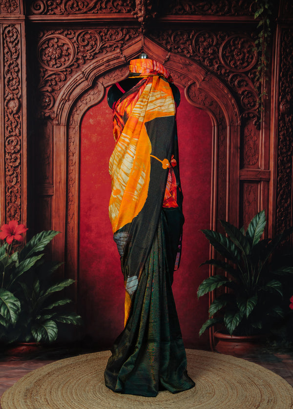 Lightbox Flower Glamorous Evening Saree in Dark Green