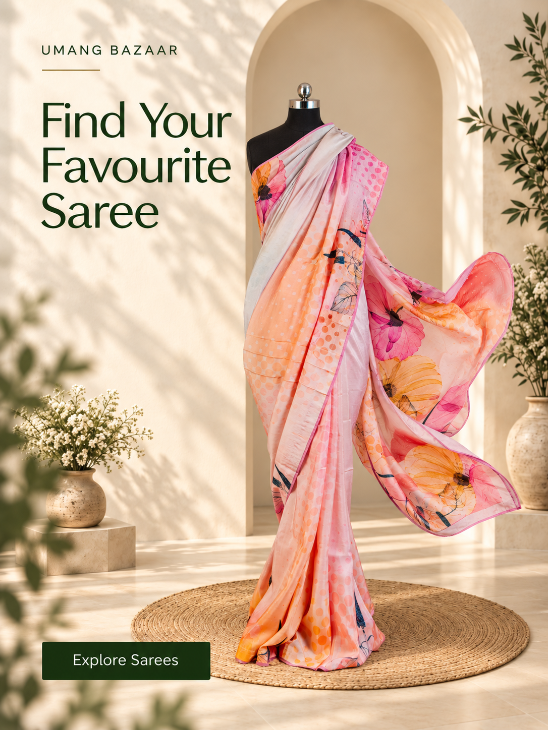 Find Your Favourite Saree - pink floral saree at Umang Bazaar