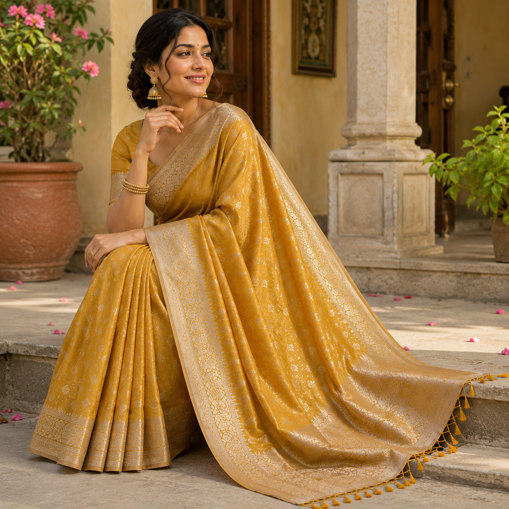 Golden Mustard Festive Saree