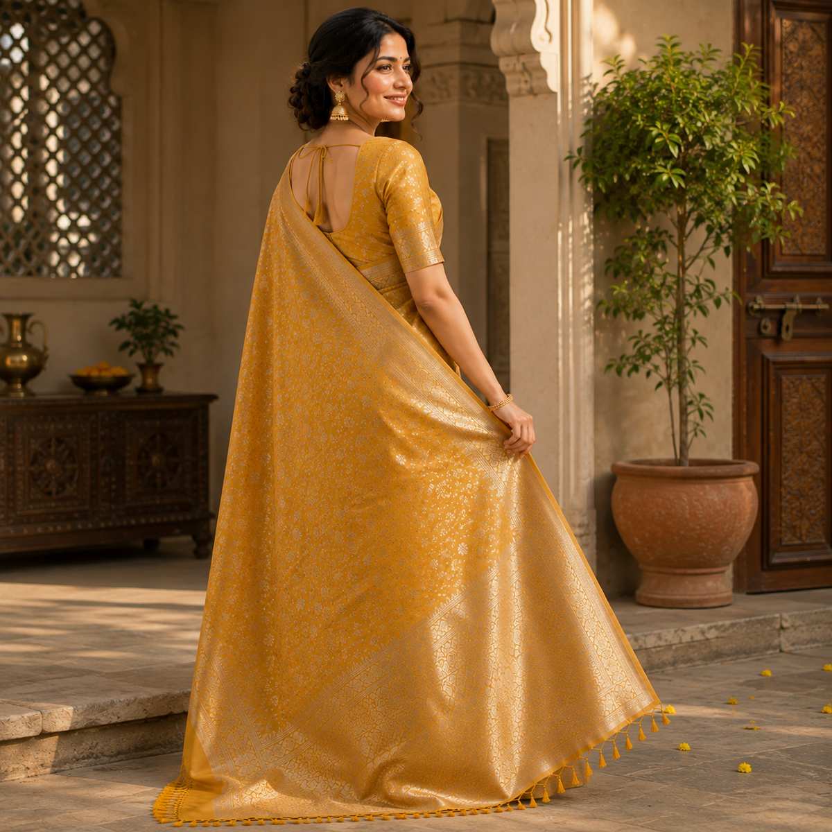 Golden Mustard Festive Saree
