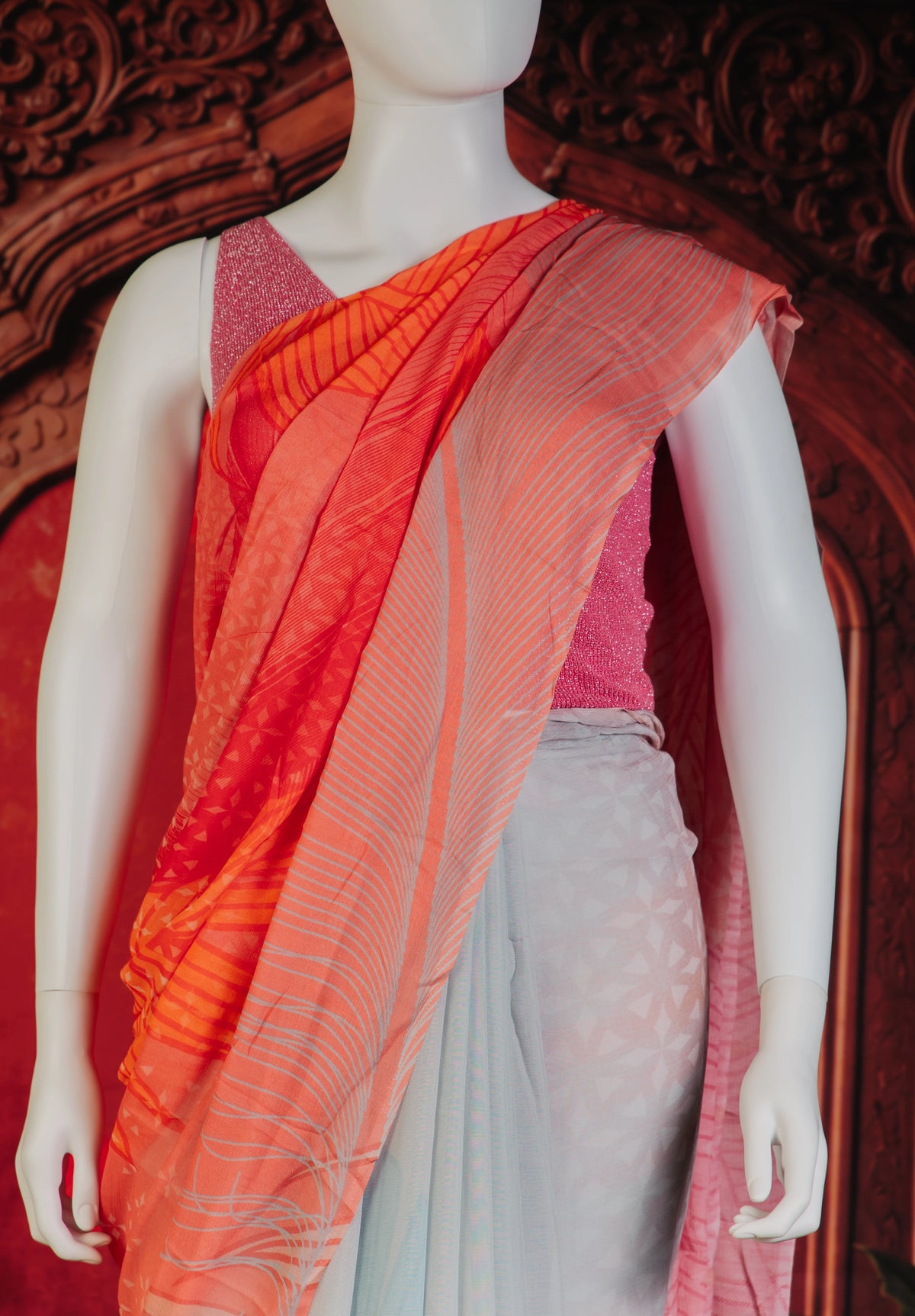 Birds of Paradise Graceful Everyday Luxe Saree in Grey - Grey - view 2