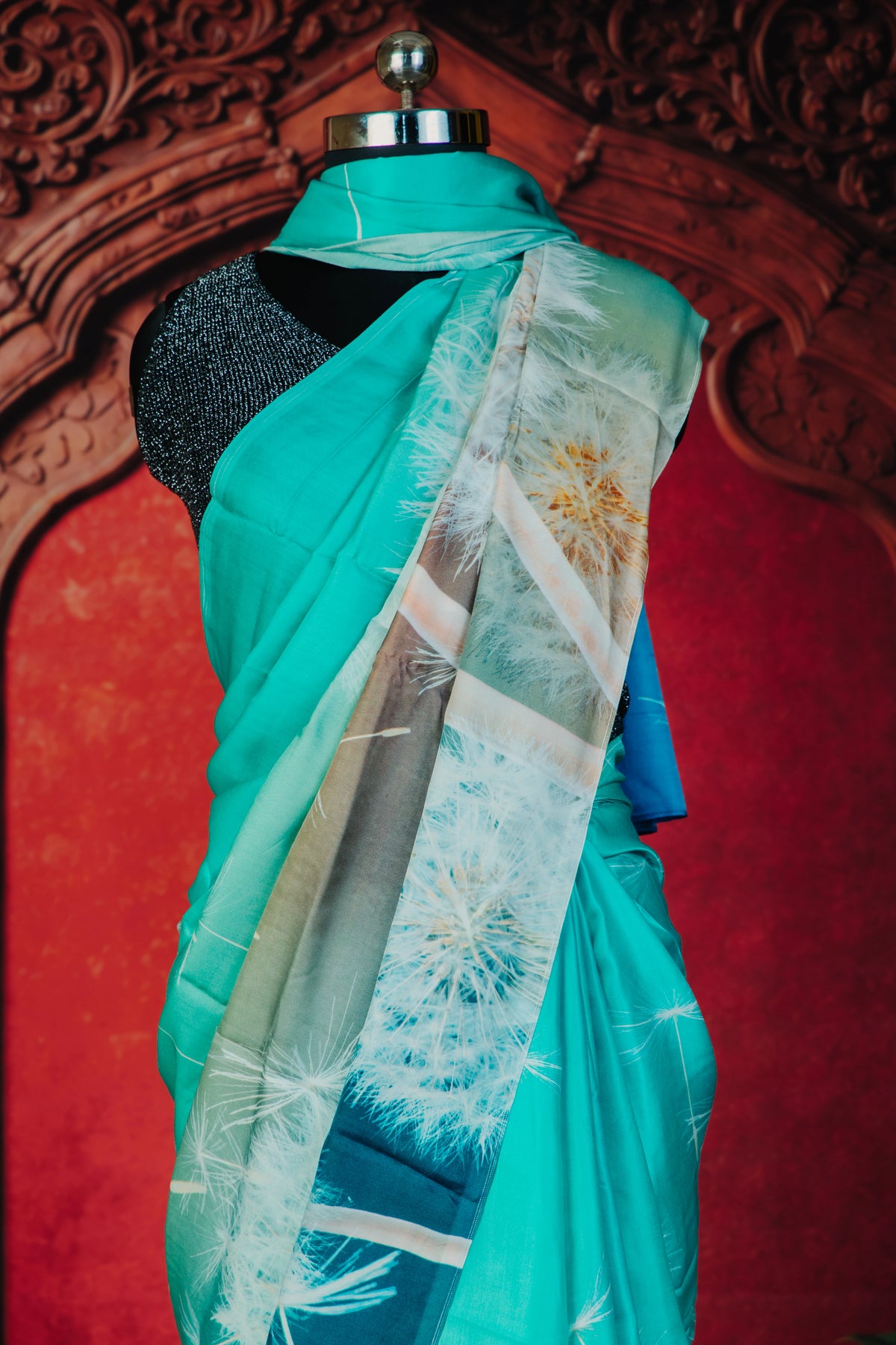 Bomberg Digital Print Glamorous Evening Saree in Blue - Blue - view 2