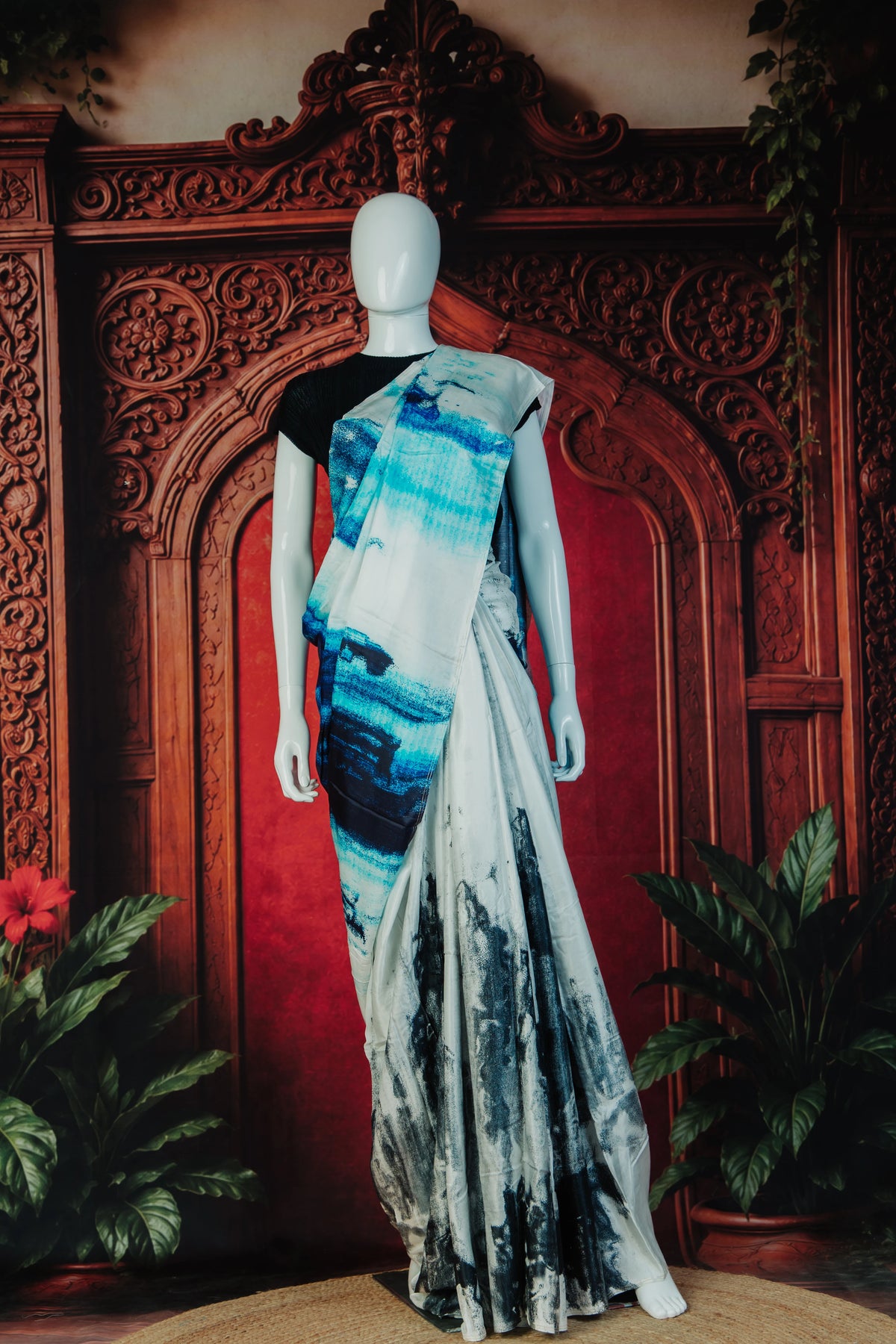Bomberg Model Glamorous Evening Saree in Light Blue - Light Blue - view 2