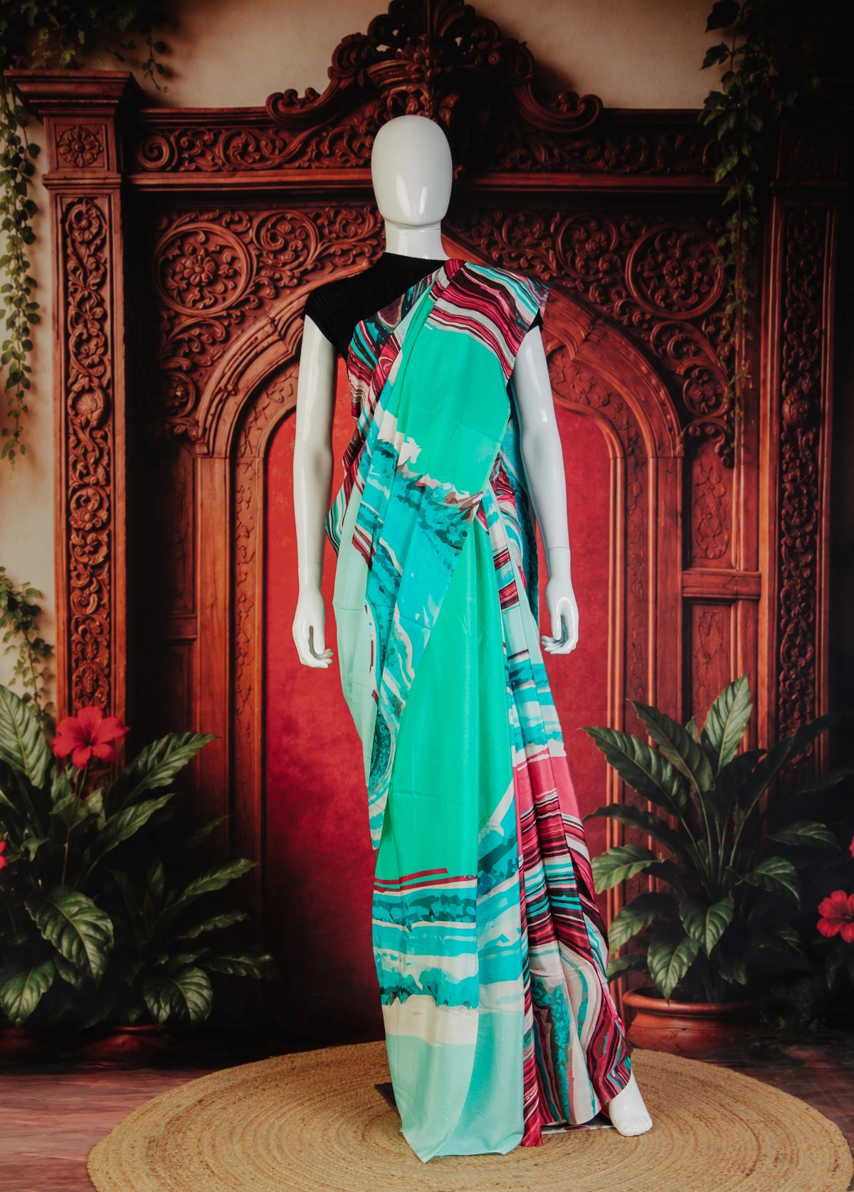 Digital Print Mint Blue Saree - Blue - view 2