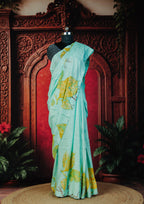 Floral Charm Muslin Jacquard Saree in Dawn Blue - Dawn Blue - view 1