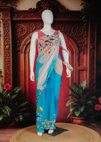 Folklora Flora Saree in Marine Blue - Marine Blue - view 1