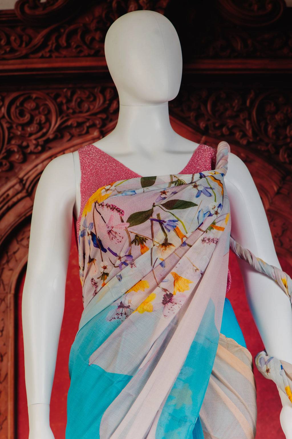 Folklora Flora Saree in Marine Blue - Marine Blue - view 2