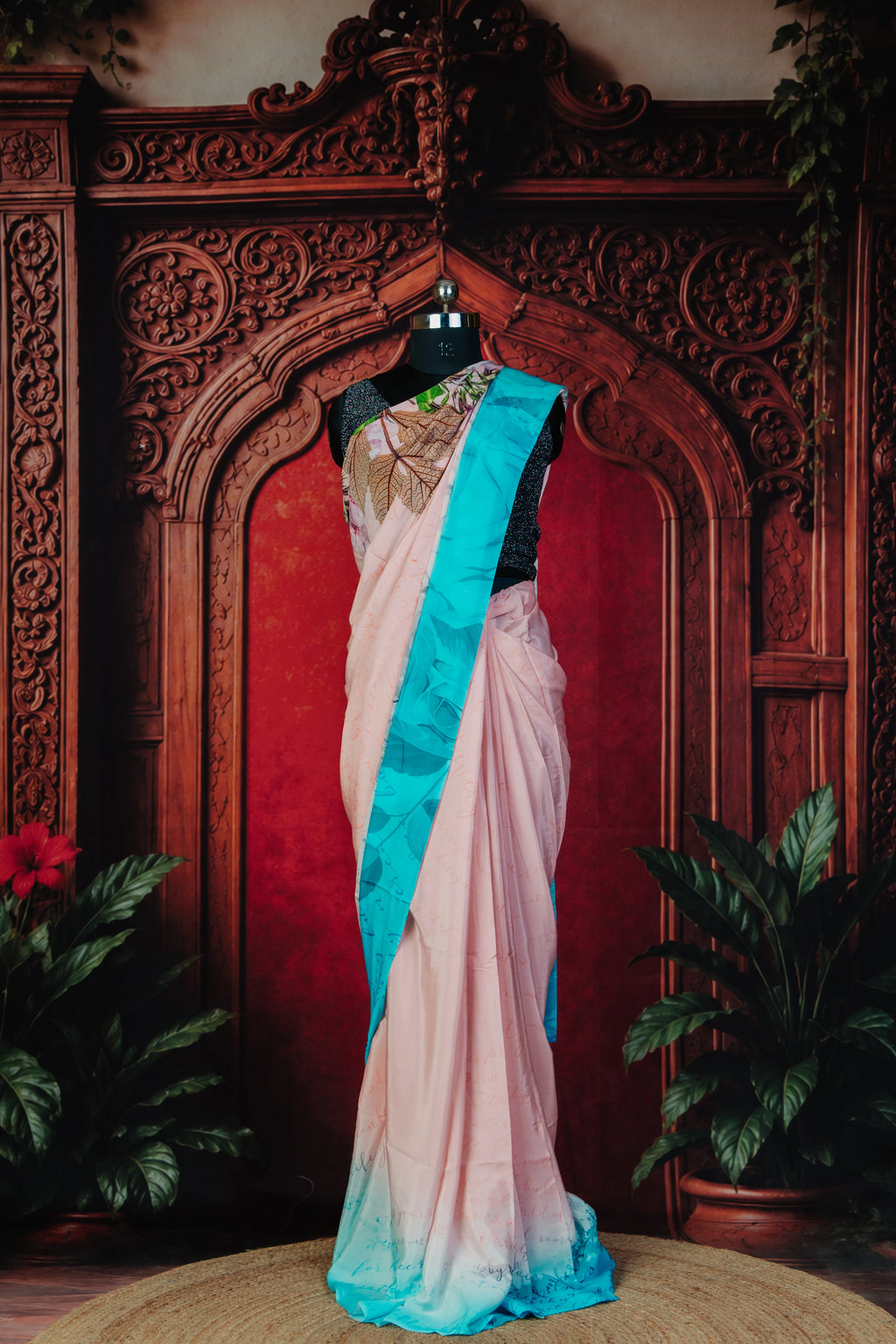 Folklora Florals Saree in Carnation Pink - Carnation Pink - view 1