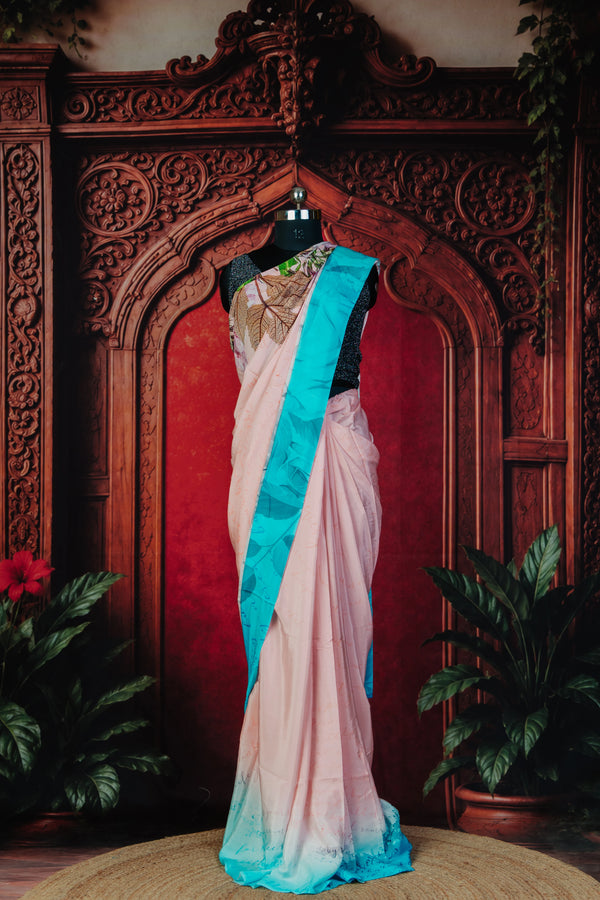 Folklora Florals Saree in Carnation Pink - Carnation Pink - view 1