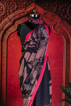 Geo Art Elegant Printed Saree in Black - Black - view 1