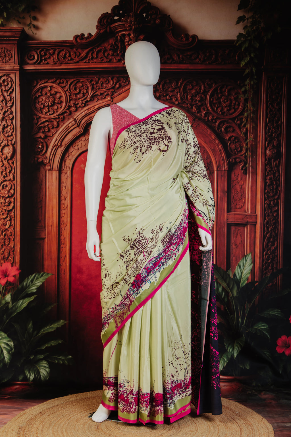 Geo Art Fog Graceful Everyday Luxe Saree in Beige - Beige - view 1