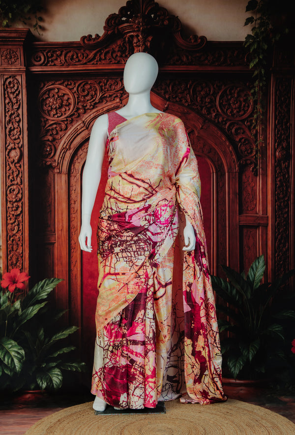 Geo Art Modern Statement Saree - Magenta - view 1
