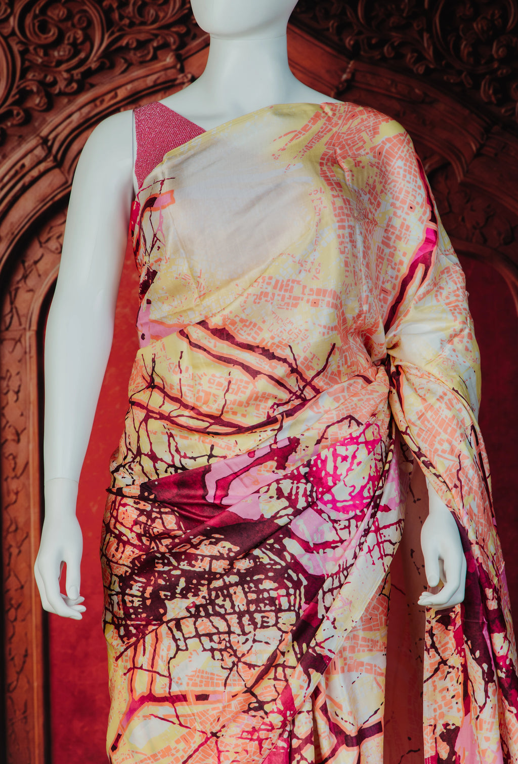 Geo Art Modern Statement Saree - Magenta - view 2