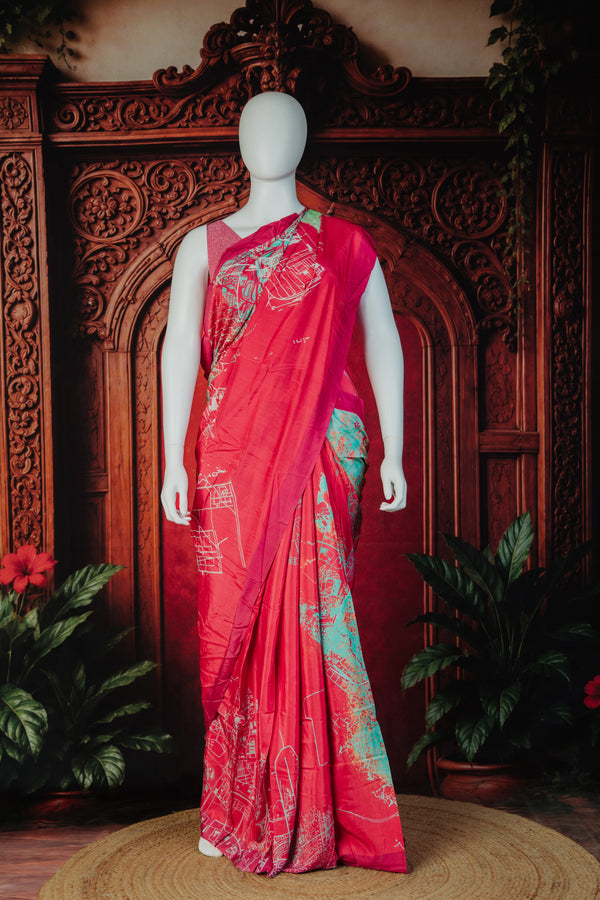 Geo Art Scarlet Timeless Modern Classic Saree in Red - Red - view 1