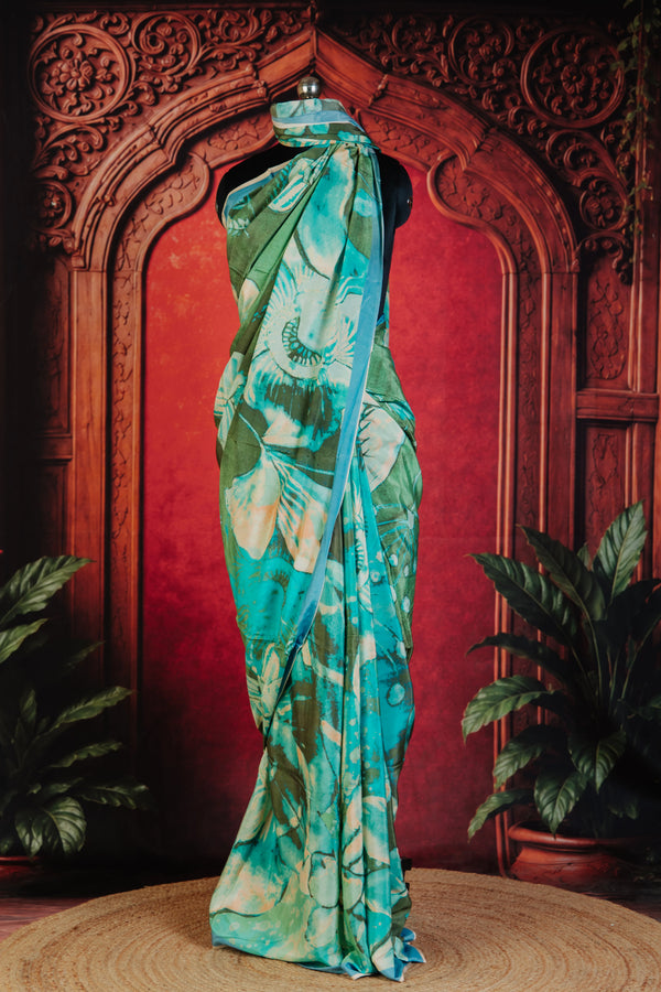 Indi Gorgeous Saree in Indigo Blue - Blue - view 1