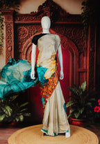 Light Box Flower Modern Statement Saree in Grey - Grey - view 1