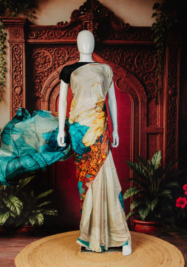 Light Box Flower Modern Statement Saree in Grey