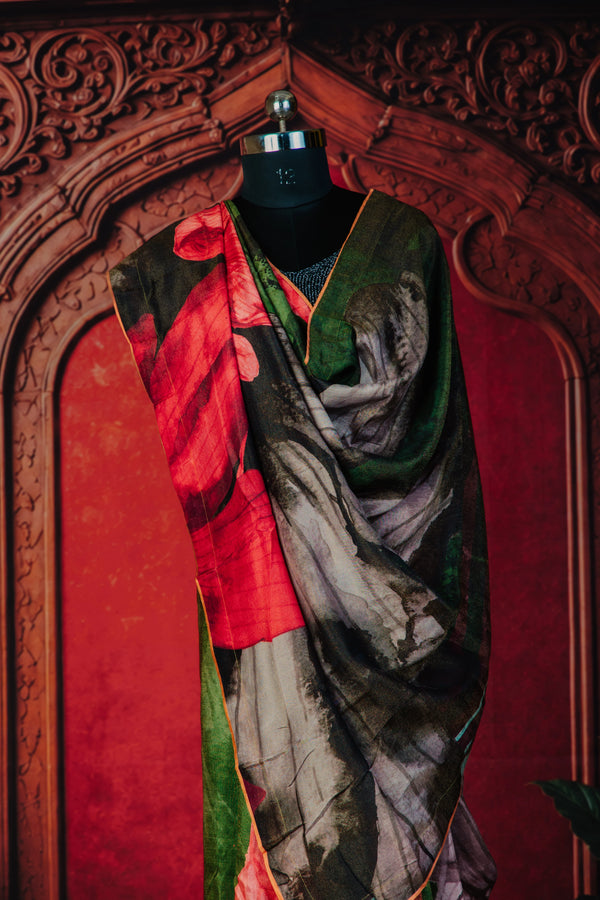 Lightbox Chic Party Wear Saree in Dark Green