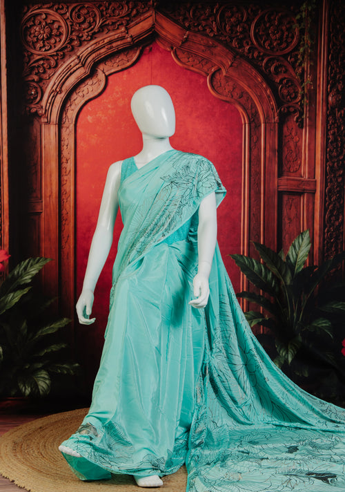 Liva Crepe Chic Party Wear Saree in Mint - Mint - view 1