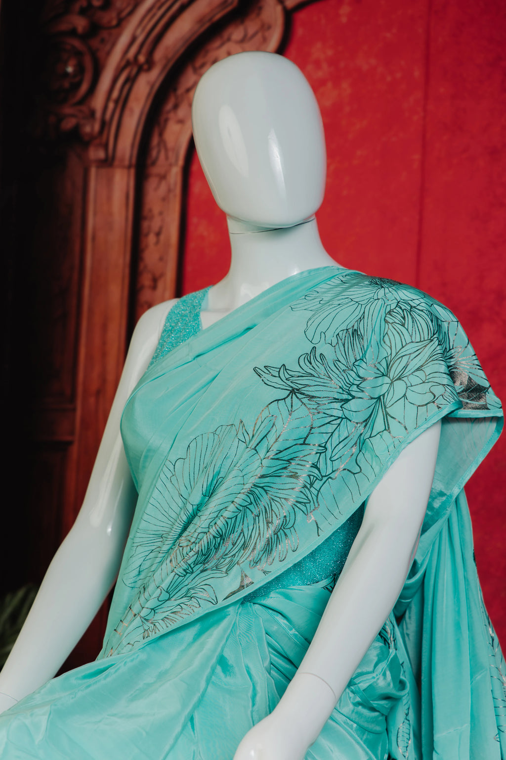 Liva Crepe Chic Party Wear Saree in Mint - Mint - view 2