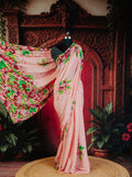 Macron Floral Charm Crepe Saree in Pink - Pink - view 1