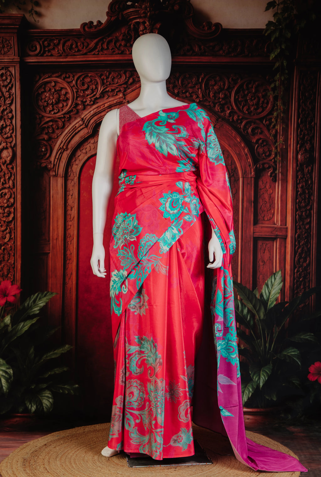 Oriental Dreams Glamorous Evening Saree in Fresh Red - Fresh Red - view 1