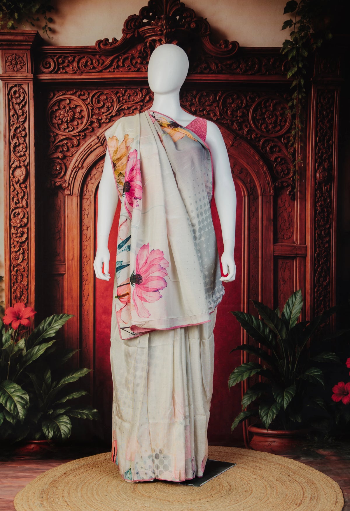 Shimmer Flora Elegant Contemporary Saree in Grey - Grey - view 2