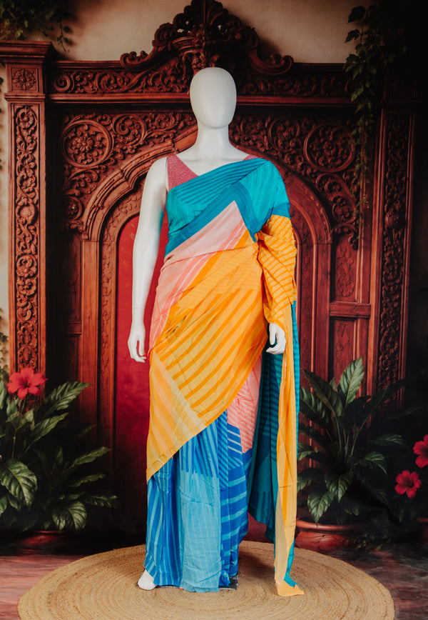 Sophisticated Office Digital Print Saree in Macaw Teal